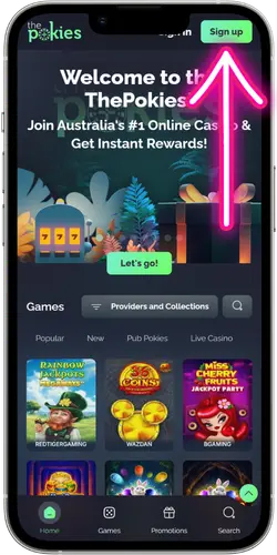 The Pokies Net register button